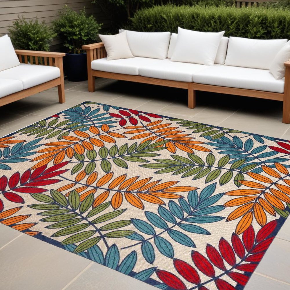 9' X 12' Blue And Beige Indoor Outdoor Area Rug