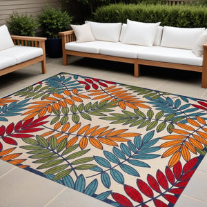9' X 12' Blue And Beige Indoor Outdoor Area Rug