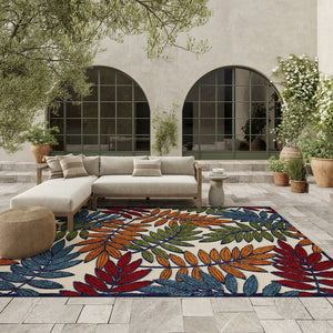 9' X 12' Blue And Beige Indoor Outdoor Area Rug