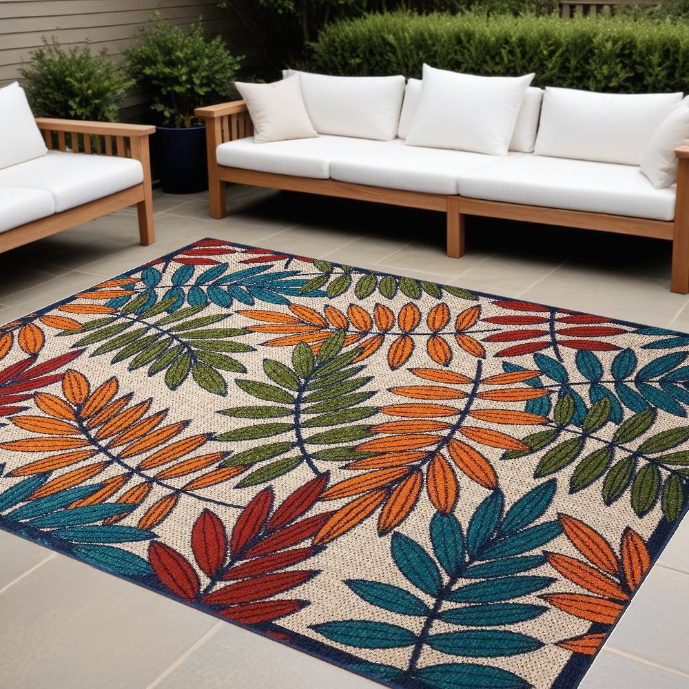 10' X 13' Blue And Beige Indoor Outdoor Area Rug