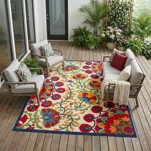 10' X 13' Red And Ivory Indoor Outdoor Area Rug