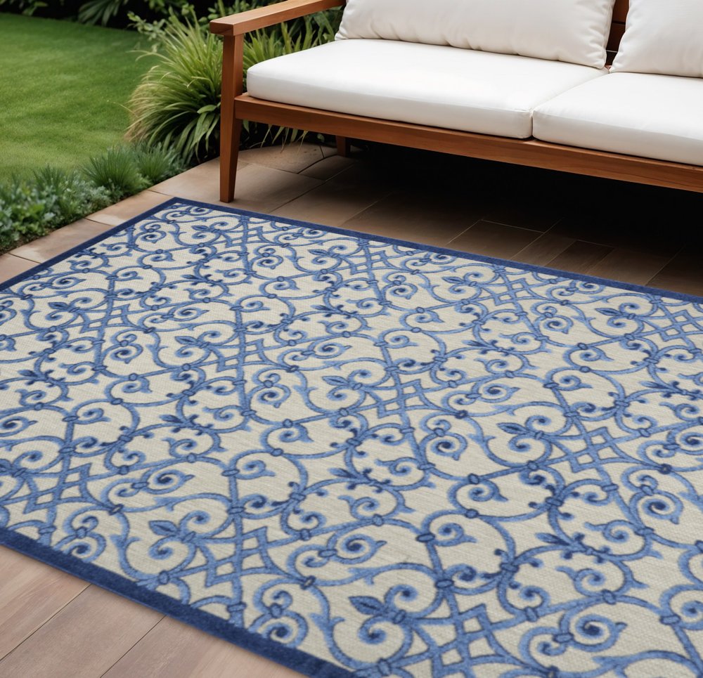 10' X 13' Blue And Gray Indoor Outdoor Area Rug