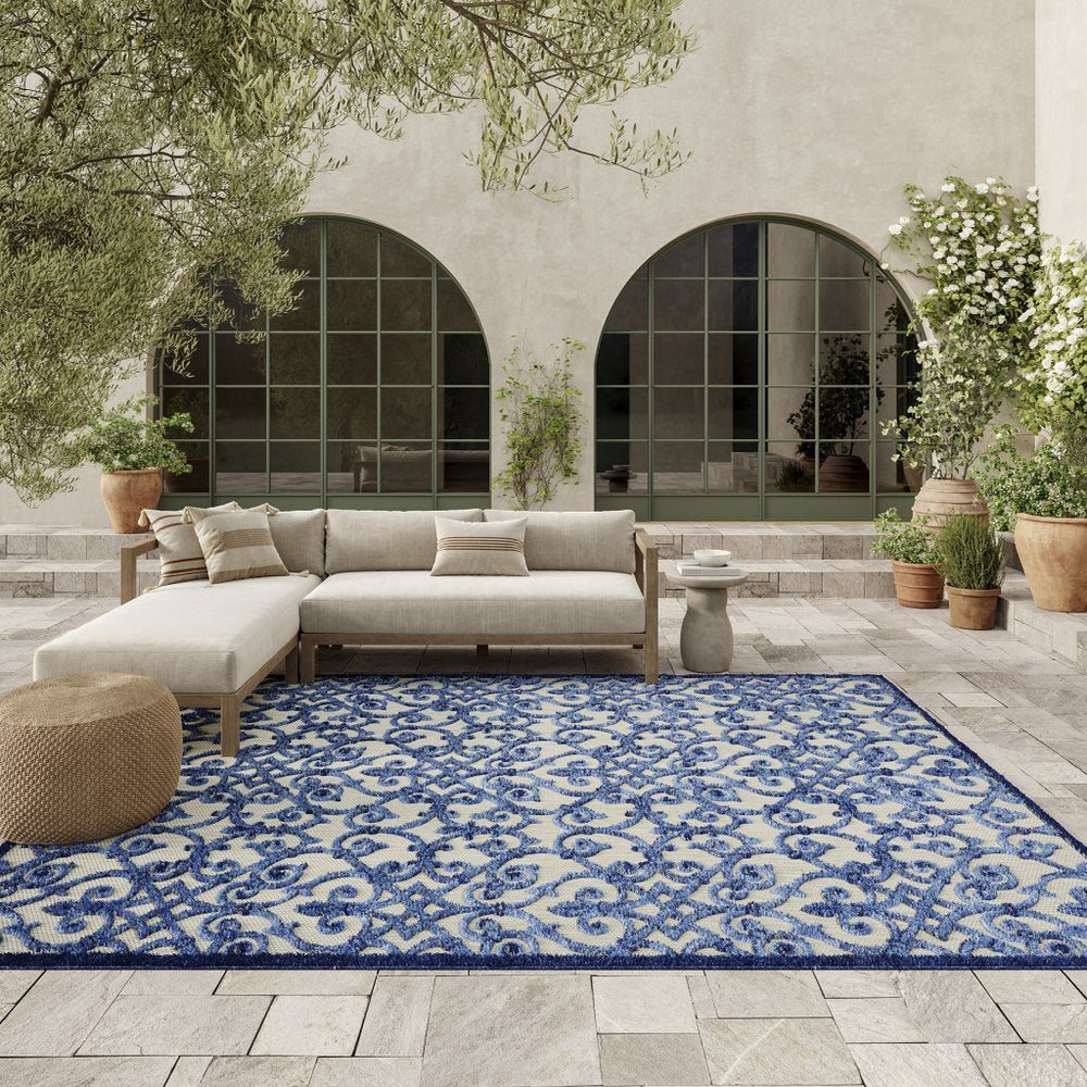 10' X 13' Blue And Gray Indoor Outdoor Area Rug