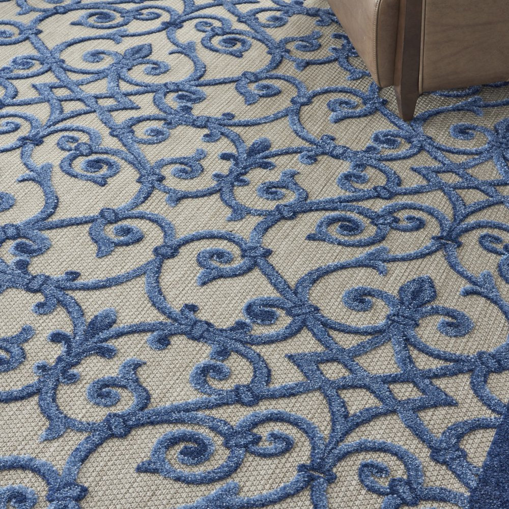 10' X 13' Blue And Gray Indoor Outdoor Area Rug