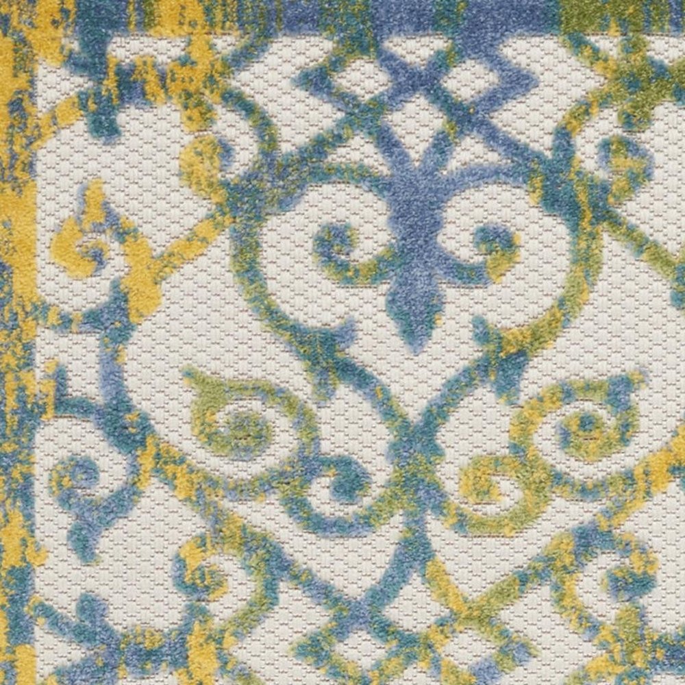 6' Ivory And Blue Indoor Outdoor Area Rug