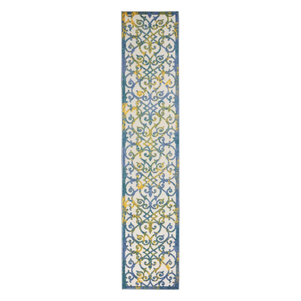 10' Ivory And Blue Indoor Outdoor Area Rug