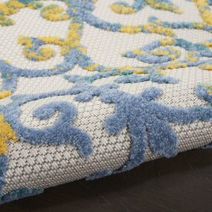 10' Ivory And Blue Indoor Outdoor Area Rug