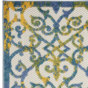 10' Ivory And Blue Indoor Outdoor Area Rug