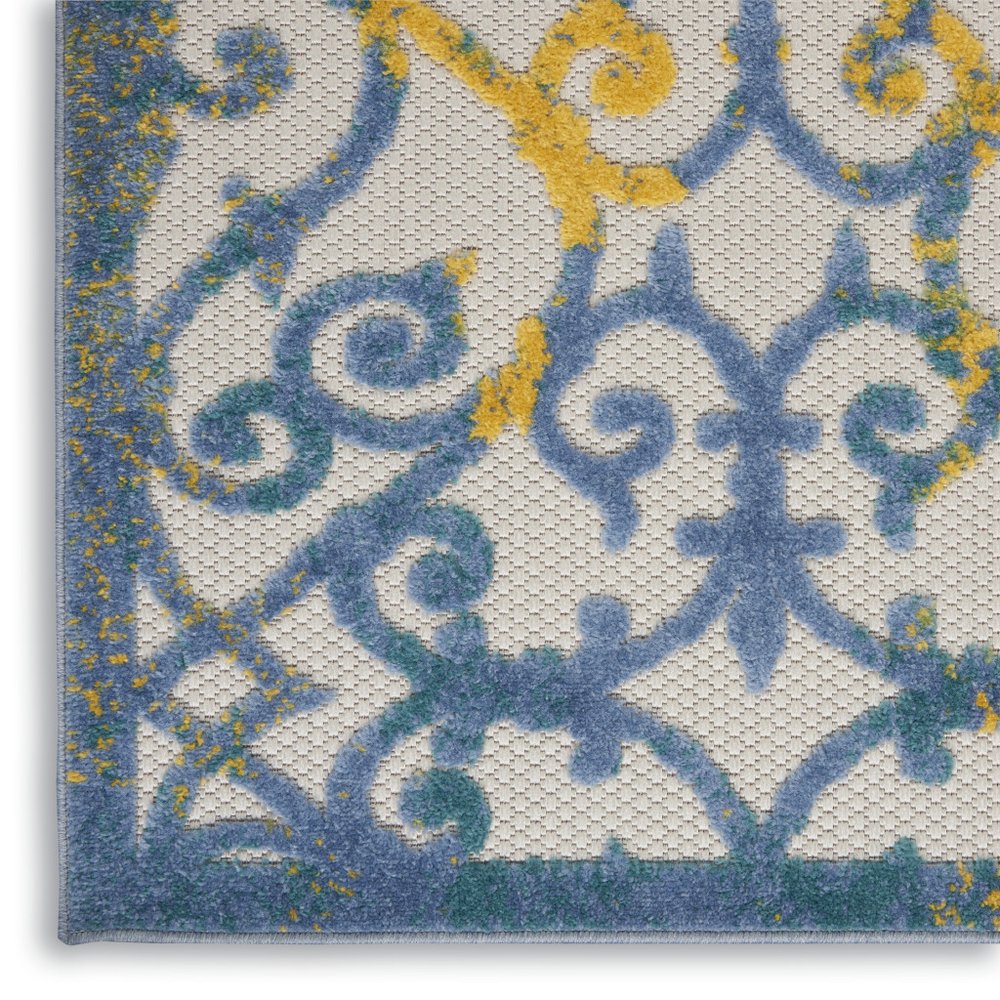 10' Ivory And Blue Indoor Outdoor Area Rug