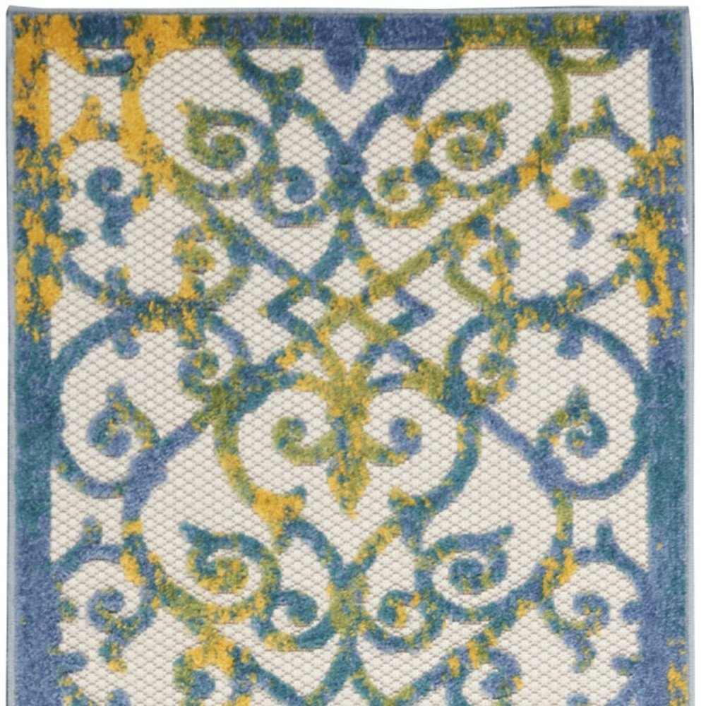 10' Ivory And Blue Indoor Outdoor Area Rug