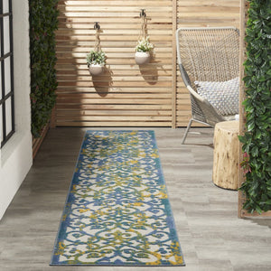 10' Ivory And Blue Indoor Outdoor Area Rug
