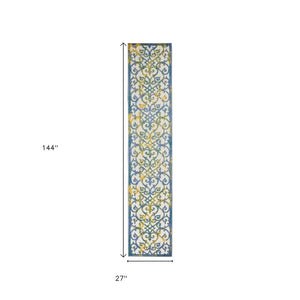 12' Ivory And Blue Indoor Outdoor Area Rug