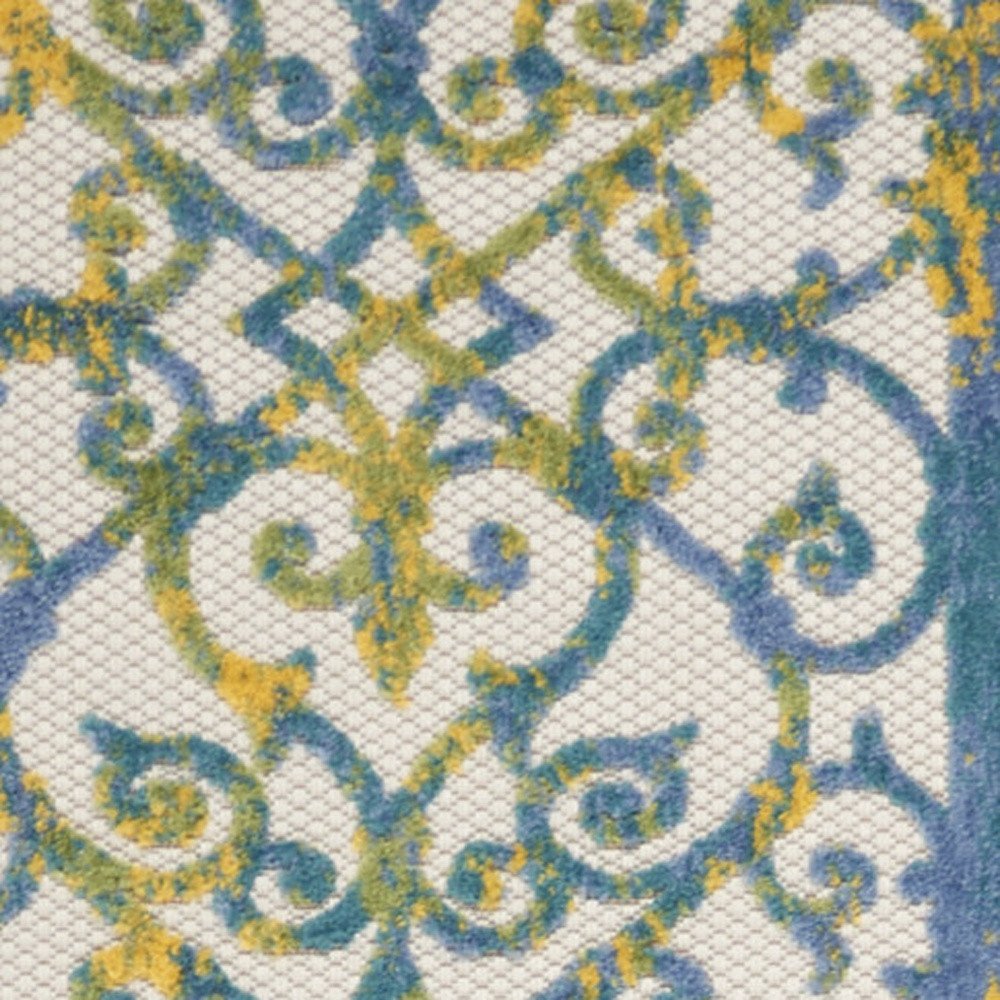 12' Ivory And Blue Indoor Outdoor Area Rug