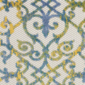 8' Ivory And Blue Indoor Outdoor Area Rug