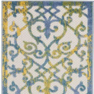 8' Ivory And Blue Indoor Outdoor Area Rug