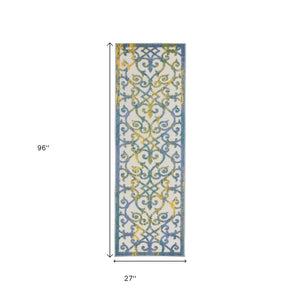 8' Ivory And Blue Indoor Outdoor Area Rug