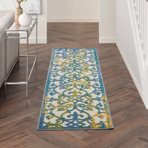 8' Ivory And Blue Indoor Outdoor Area Rug