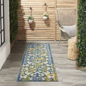 8' Ivory And Blue Indoor Outdoor Area Rug