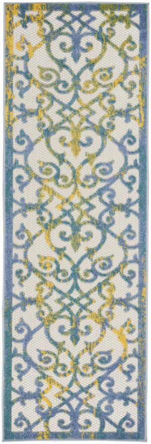 8' Ivory And Blue Indoor Outdoor Area Rug