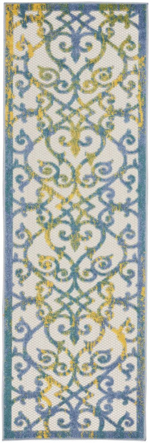 8' Ivory And Blue Indoor Outdoor Area Rug