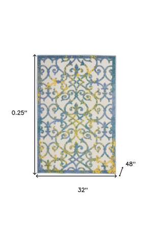 3' X 4' Ivory And Blue Indoor Outdoor Area Rug