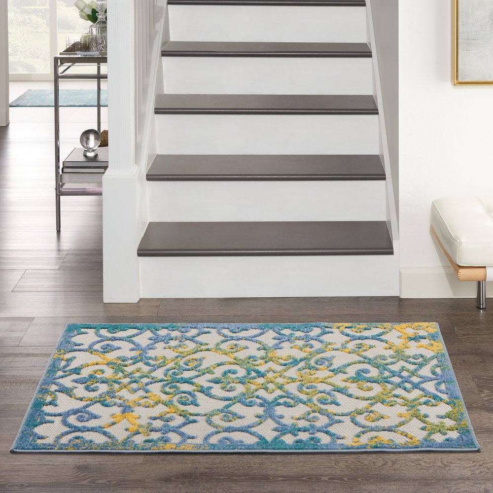 3' X 4' Ivory And Blue Indoor Outdoor Area Rug