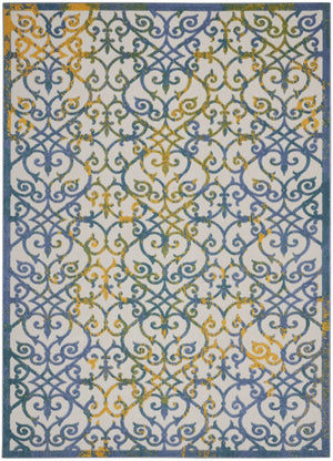 9' X 12' Ivory And Blue Indoor Outdoor Area Rug