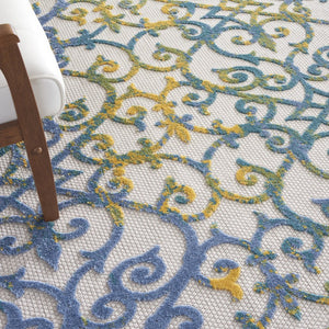 9' X 12' Ivory And Blue Indoor Outdoor Area Rug
