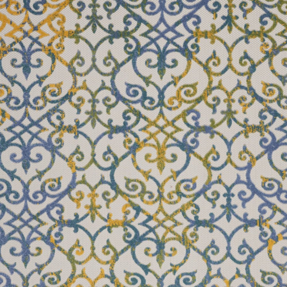 9' X 12' Ivory And Blue Indoor Outdoor Area Rug