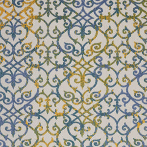 9' X 12' Ivory And Blue Indoor Outdoor Area Rug