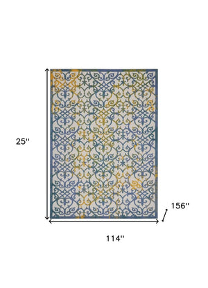 10' X 13' Ivory And Blue Indoor Outdoor Area Rug