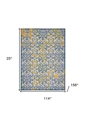 10' X 13' Ivory And Blue Indoor Outdoor Area Rug