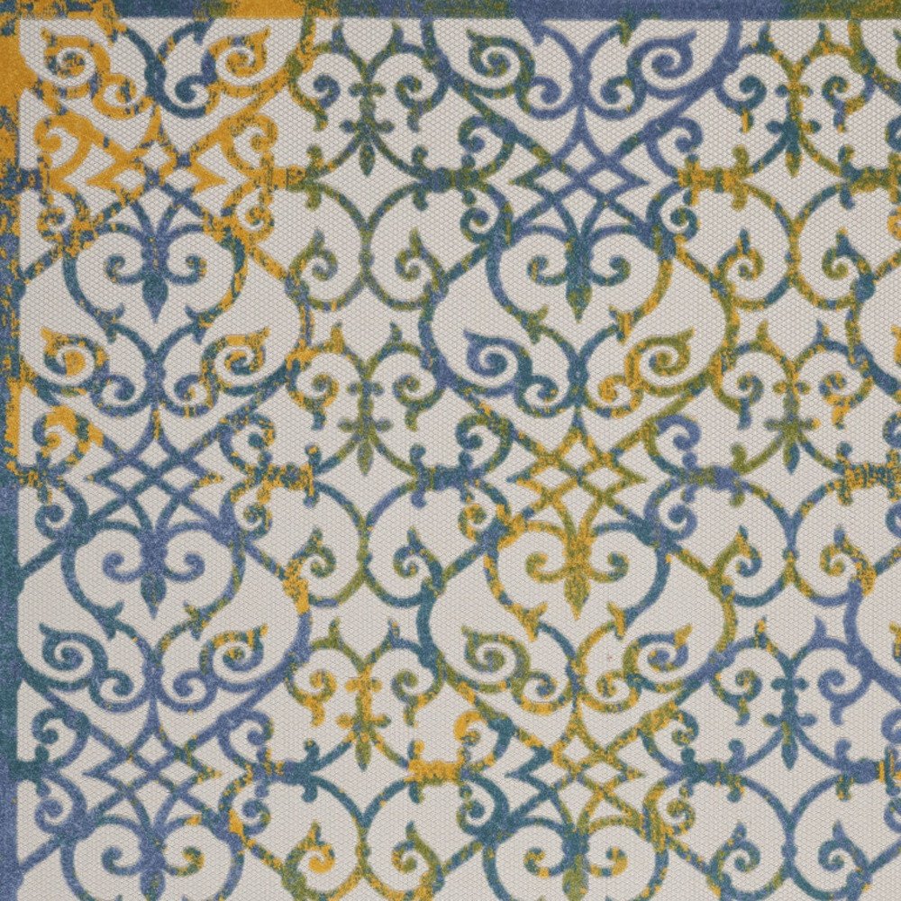 10' X 13' Ivory And Blue Indoor Outdoor Area Rug