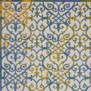 10' X 13' Ivory And Blue Indoor Outdoor Area Rug