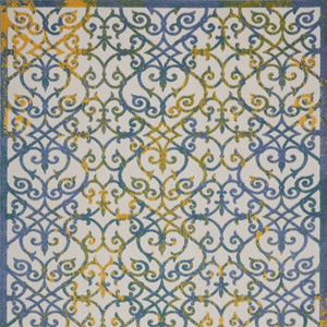 10' X 13' Ivory And Blue Indoor Outdoor Area Rug