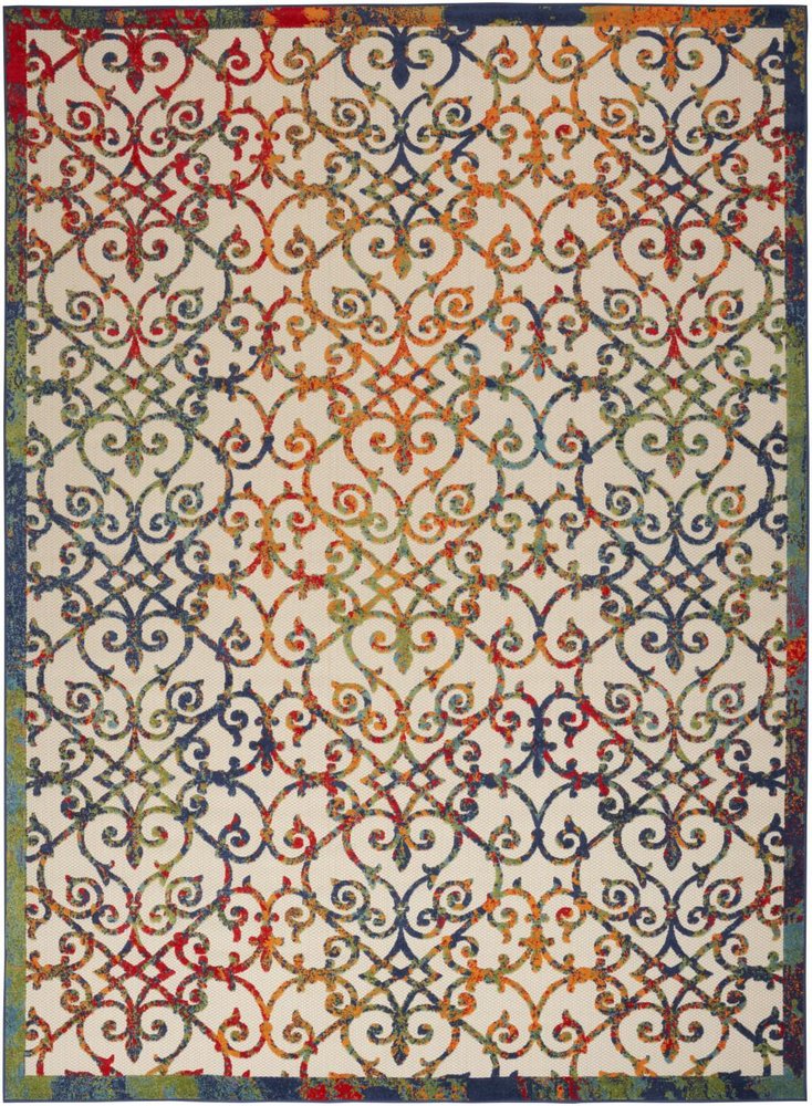 9' X 12' Ivory And Blue Indoor Outdoor Area Rug
