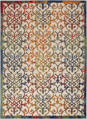 9' X 12' Ivory And Blue Indoor Outdoor Area Rug