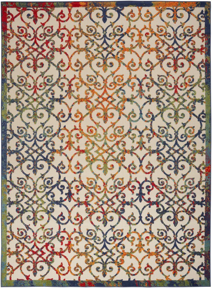 9' X 12' Ivory And Blue Indoor Outdoor Area Rug