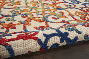 9' X 12' Ivory And Blue Indoor Outdoor Area Rug