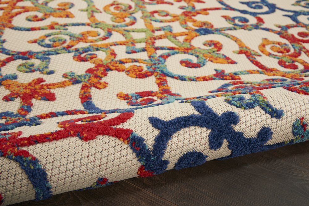 9' X 12' Ivory And Blue Indoor Outdoor Area Rug