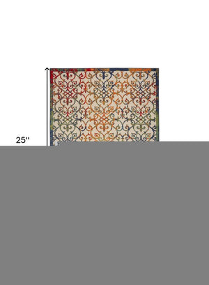 9' X 12' Ivory And Blue Indoor Outdoor Area Rug
