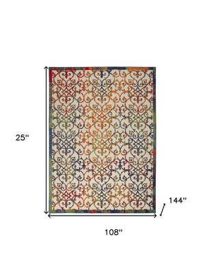 9' X 12' Ivory And Blue Indoor Outdoor Area Rug