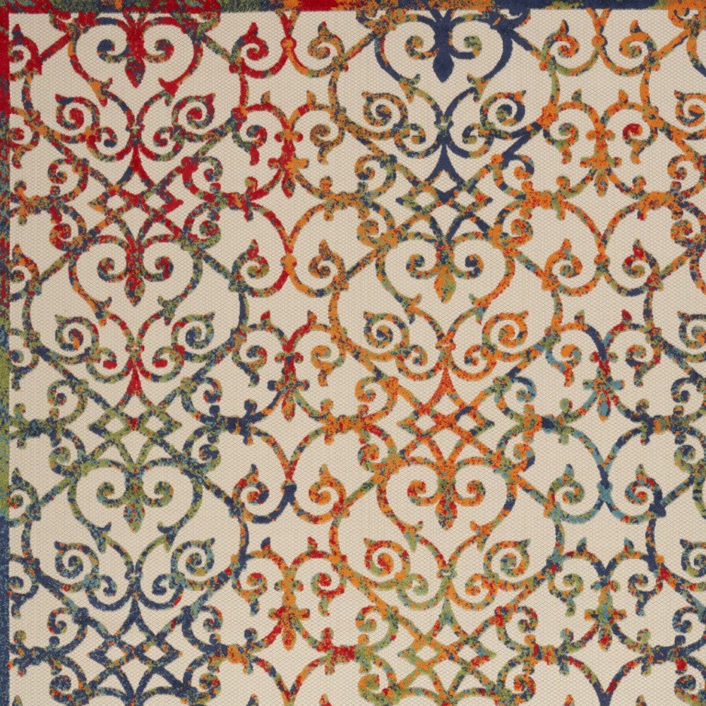 9' X 12' Ivory And Blue Indoor Outdoor Area Rug