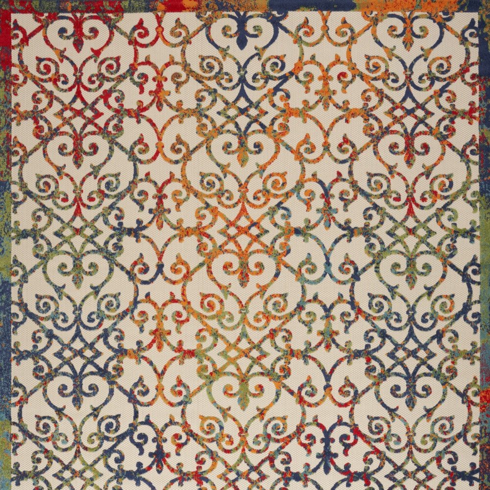 9' X 12' Ivory And Blue Indoor Outdoor Area Rug