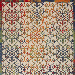 9' X 12' Ivory And Blue Indoor Outdoor Area Rug