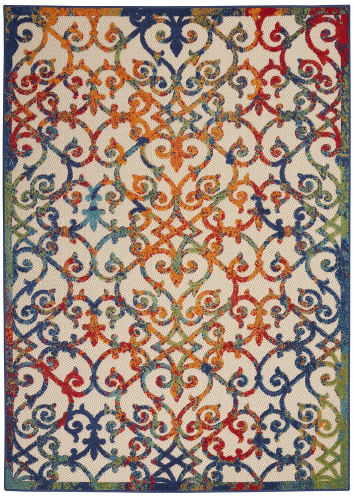 10' X 13' Ivory And Blue Indoor Outdoor Area Rug