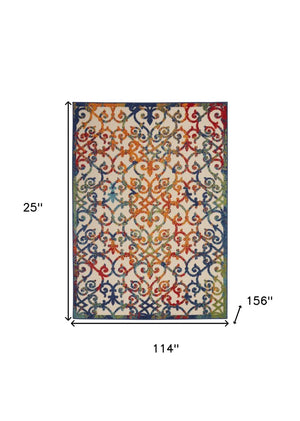10' X 13' Ivory And Blue Indoor Outdoor Area Rug