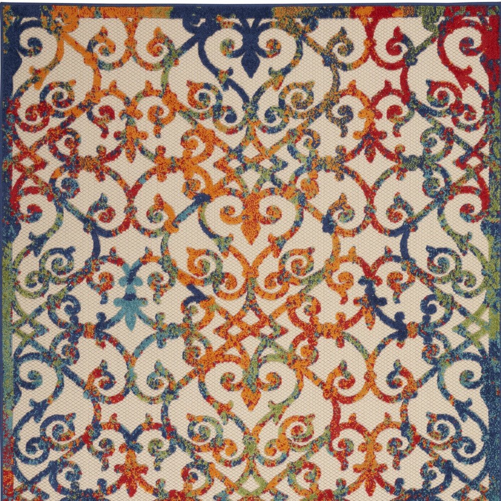 10' X 13' Ivory And Blue Indoor Outdoor Area Rug