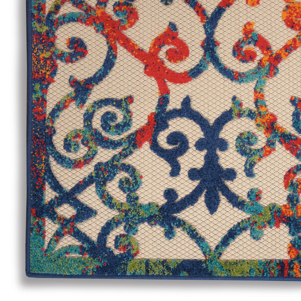 10' X 13' Ivory And Blue Indoor Outdoor Area Rug