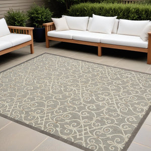 10' X 13' Gray And Ivory Indoor Outdoor Area Rug